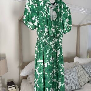 J. Crew Green Leaf Print Midi Dress